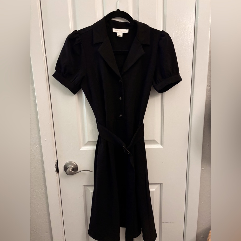 Black Collared Dress with Belt